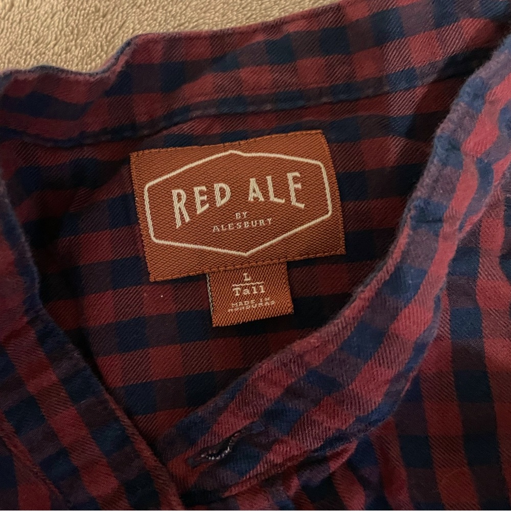 Red Ale button up collarless shirt